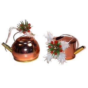 Lot of 2 Vintage Copper Tea Kettle Teapot Pitcher Christmas Tree Ornaments